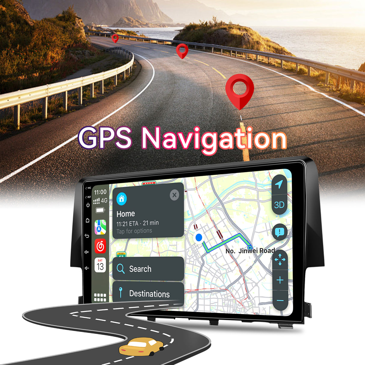 9'' Car Radio for Honda Civic 2016-2020 with Wireless CarPlay & Android Auto, 2G+64GB Android 13 Head Unit GPS Navigation, Plug & Play Car Stereo Upgrade, Voice Control, 4G LTE/5G WiFi