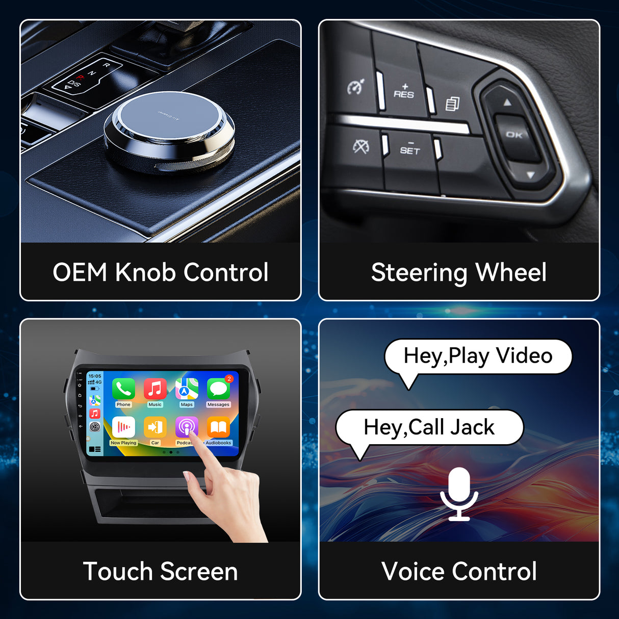 Android Car Stereo for Hyundai Santa Fe 2013-2017 , 10 Inch Touch Screen Car Radio with Wireless CarPlay Android Auto MirrorLink GPS WiFi FM HiFi Steering Wheel Control+AHD Backup Camera