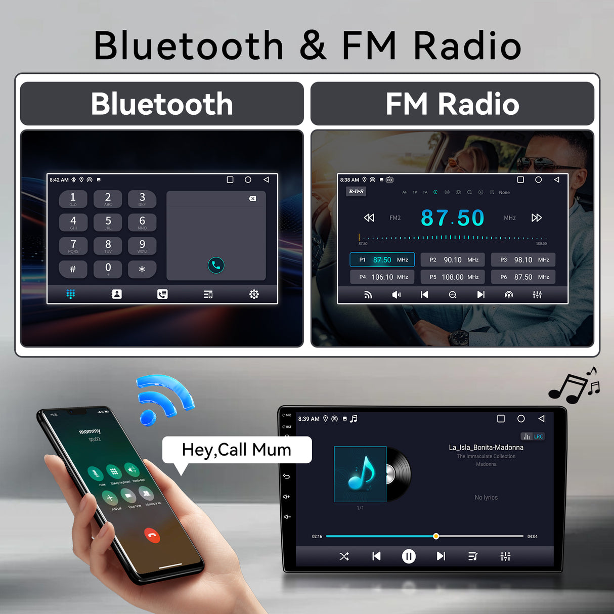 Android Car Stereo for Hyundai Santa Fe 2013-2017 , 10 Inch Touch Screen Car Radio with Wireless CarPlay Android Auto MirrorLink GPS WiFi FM HiFi Steering Wheel Control+AHD Backup Camera