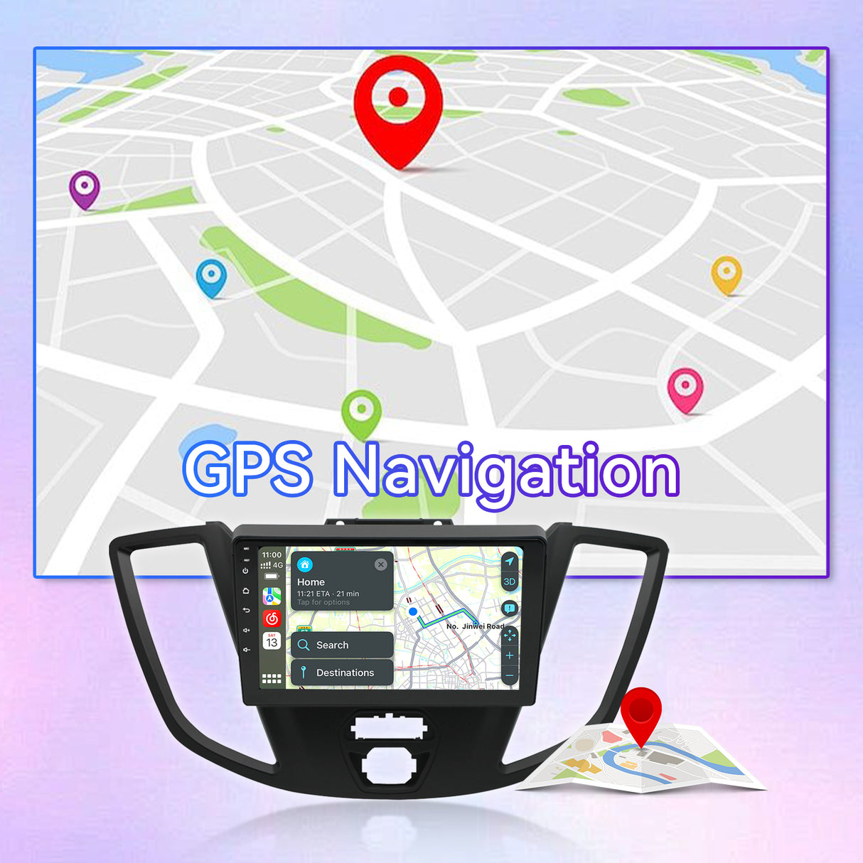 Android 13 Car Stereo for Ford Transit 2015-2018, 9 Inch Touch Screen with Wireless CarPlay/Android Auto/Mirrorlink/GPS Navigation/Backup Camera/FM