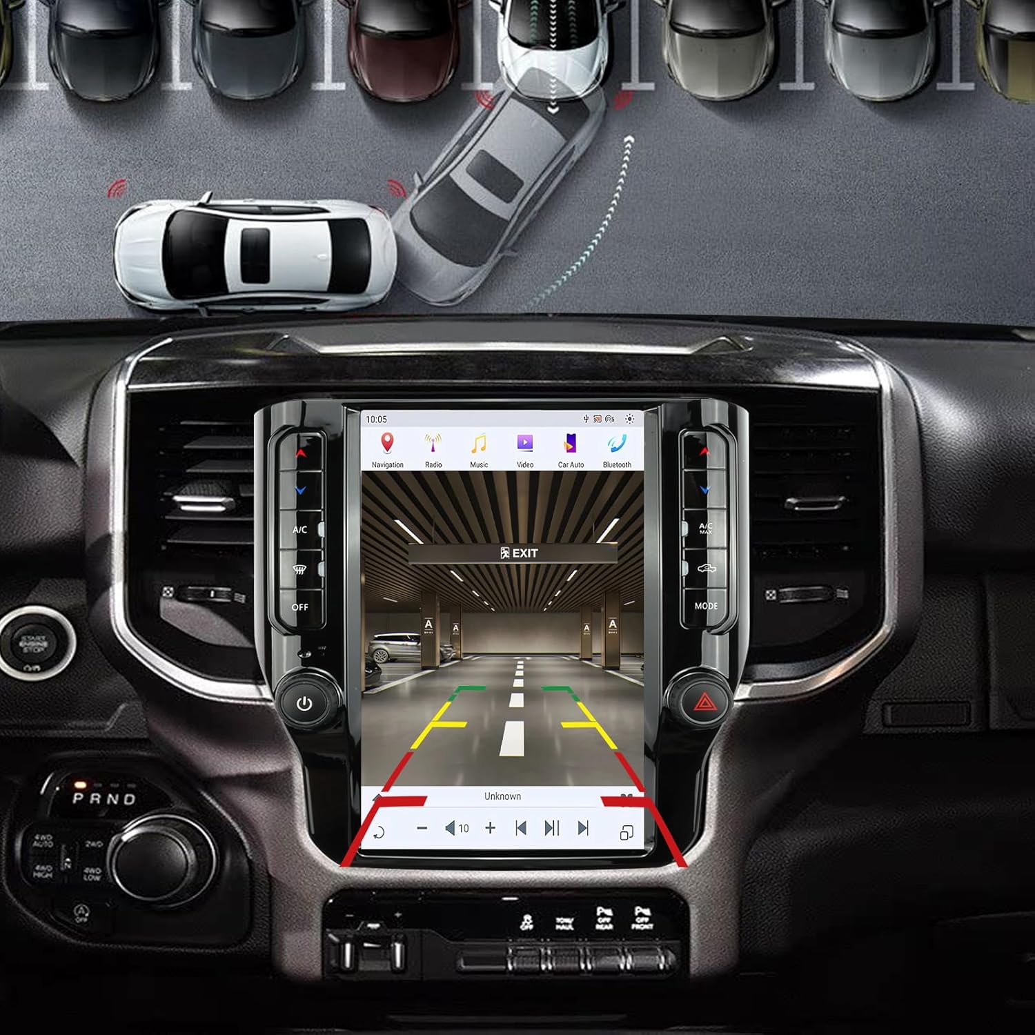 12.1 Inch Car Radio Compatible with Dodge RAM 1500/2500/3500, 2019-2024, Qualcomm 8+128GB T Style Touch Screen Car Stereo with Wireless Carplay/Android Auto/WiFi /4G LTE/GPS Navigation /BT5.0