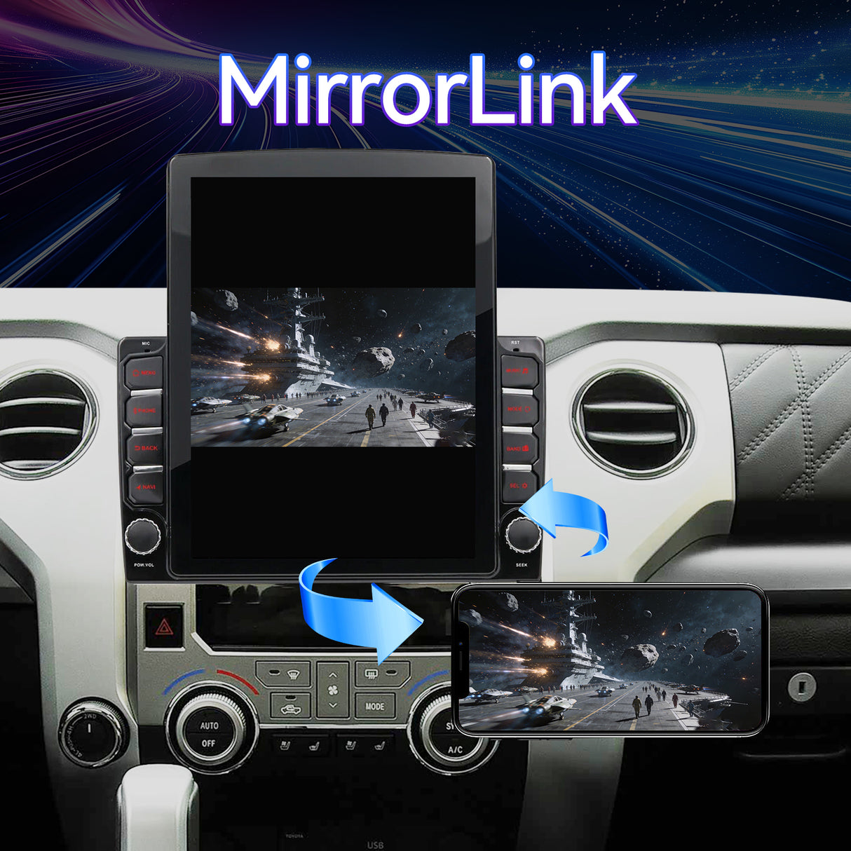 9.7 Inch Car Radio Compatible with Toyota Tundra 2014-2021, 2+64G Car Head Unit with Wireless Carplay/Android Auto/Bluetooth/SWC/FM/1080P Back-up Camera