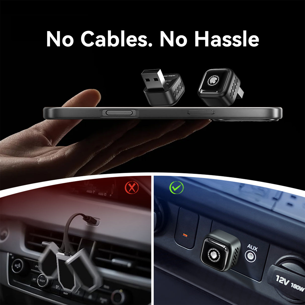 2 in 1 Wireless Car Play and Android Auto Adapter Plug and Play, Convert Wired to Wireless, One Button to Switch Devices