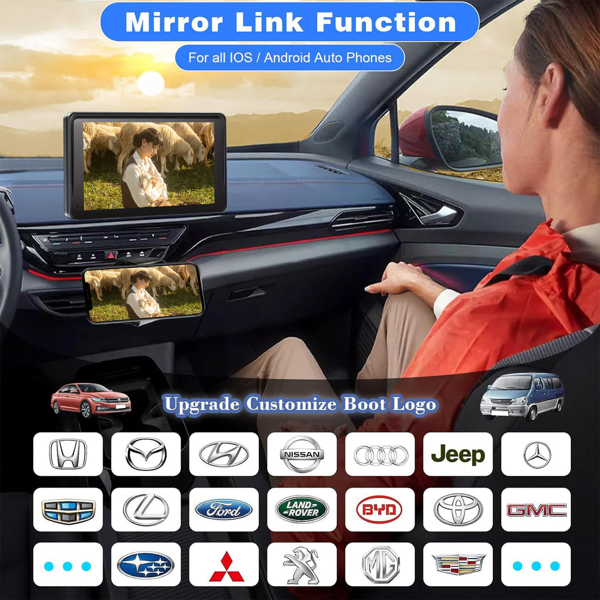 ZHNN Wireless Car Stereo Compatible with Apple CarPlay and Android Auto,7" HD Portable Bluetooth CarPlay Touch Screen for Car,with Backup Camera Car Play for All Cars