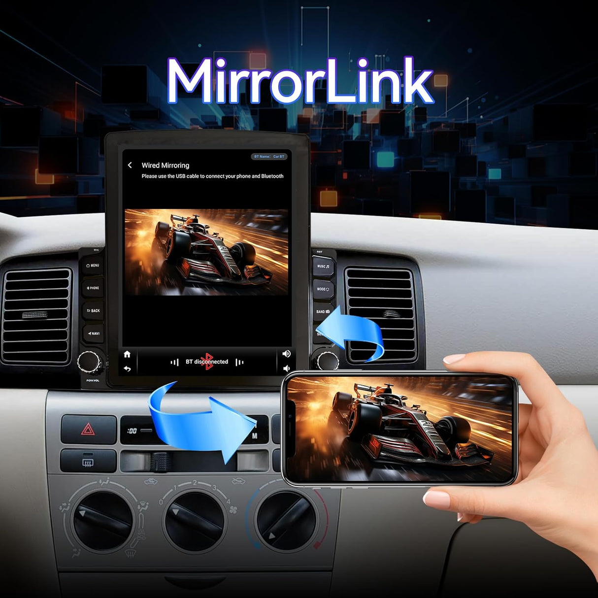 9.7 Inch Car Radio Compatible with Toyota Corolla 2005-2012 with Wireless Carplay/Android Auto, with GPS Navigation/FM Radio/SWC/Backup Camera