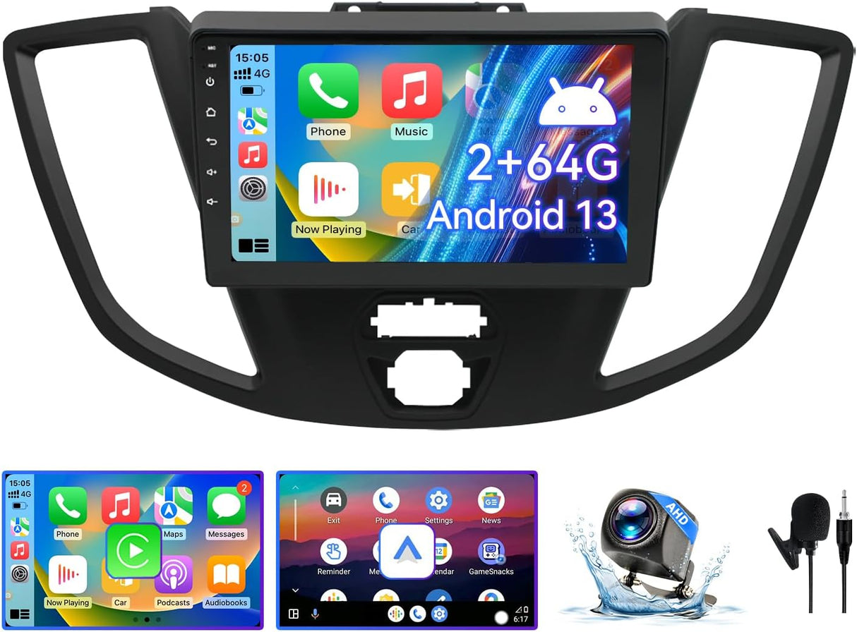Android 13 Car Radio Compatible with Ford Transit 2015-2018, Car Stereo with Wireless CarPlay Android Auto, 2+64G, 9 Inch Touchscreen, Mirrorlink/GPS Navigation/Backup Visit the ZHNN Store