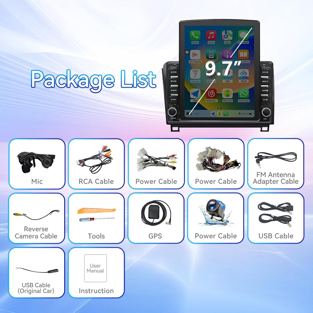 Android 14 Car Stereo Car Radio 9.7" Touch Screen Compatible with Toyota Tundra 2007-2013 Sequoia 2008-2018 Wireless CarPlay & Android Auto Bluetooth FM Radio GPS Navigation Backup Camera