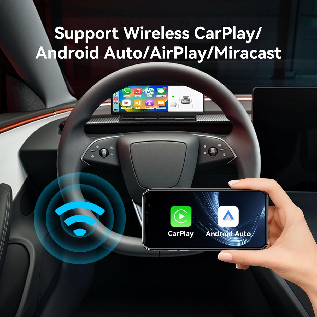 10.88 Inch Head Up Display Compatible with Tesla Model 3 2017-2023 Model Y 2019-2024, Smart Dashboard Touch Screen Instrument Cluster Display with Wireless CarPlay/Android Auto/Camera/Air Vent