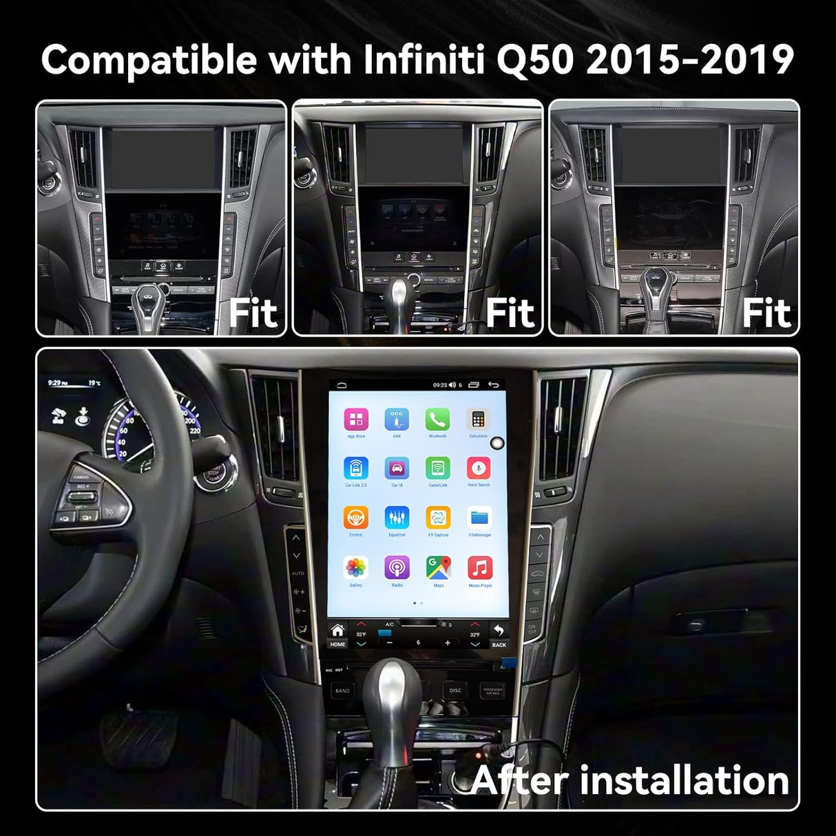 Android 15 Car Stereo Compatible with Infiniti Q50 2015 2016 2017 2018 2019 12.1" Touch Screen Wireless CarPlay & Android Auto 8+128 DSP 4G LTE 5G WiFi BT GPS Navigation Bluetooth 8Core