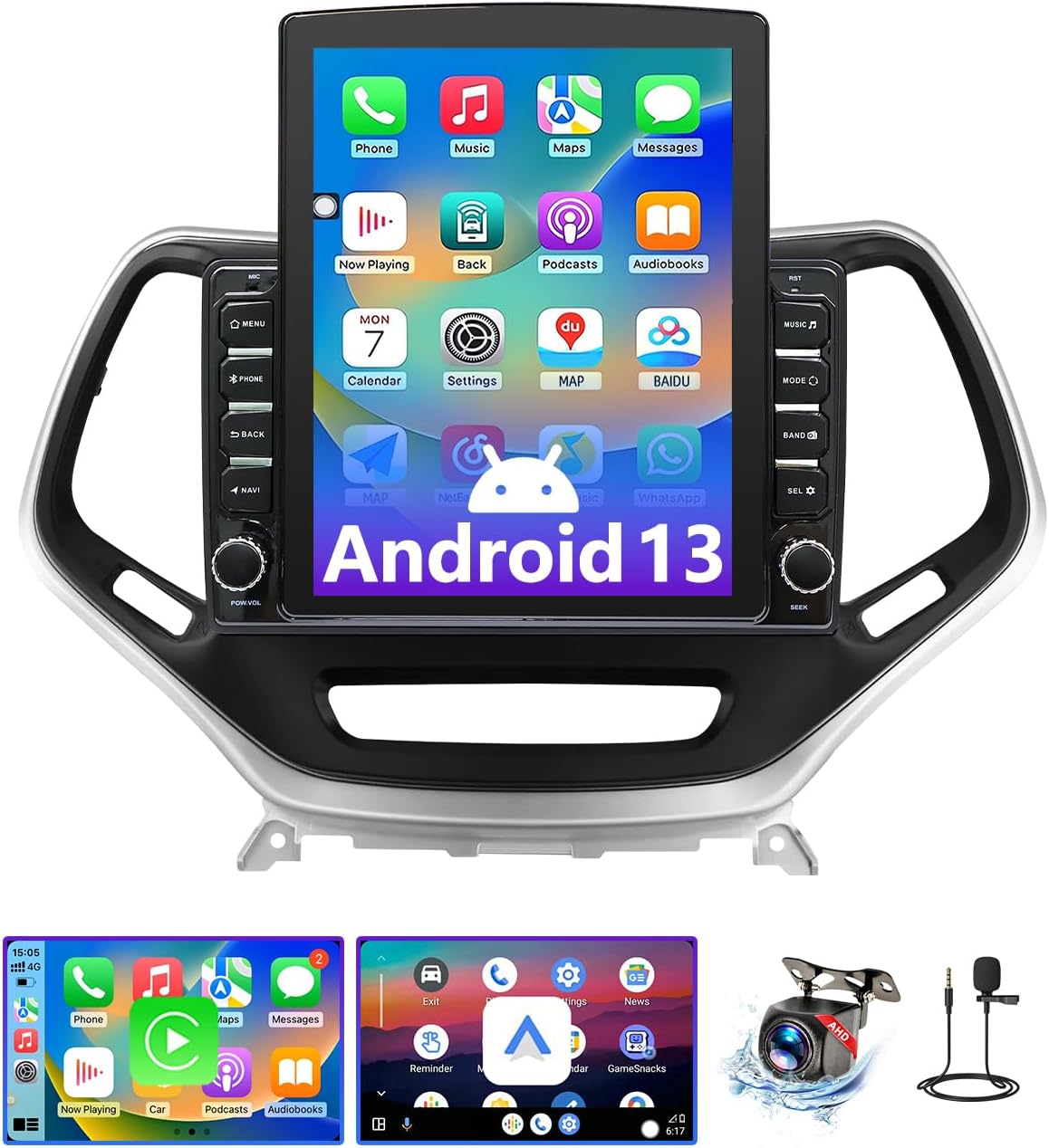 9.7 Inches Car Radio Compatible with Jeep Cherokee 2013-2018, 2+64G Car Stereo with Carplay/Android Auto/Bluetooth/SWC/FM/1080P Back-up Camera