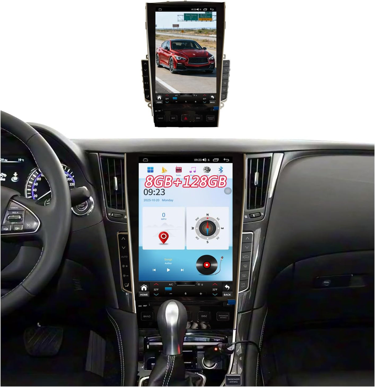Android 15 Car Stereo Compatible with Infiniti Q50 2015 2016 2017 2018 2019 12.1" Touch Screen Wireless CarPlay & Android Auto 8+128 DSP 4G LTE 5G WiFi BT GPS Navigation Bluetooth 8Core