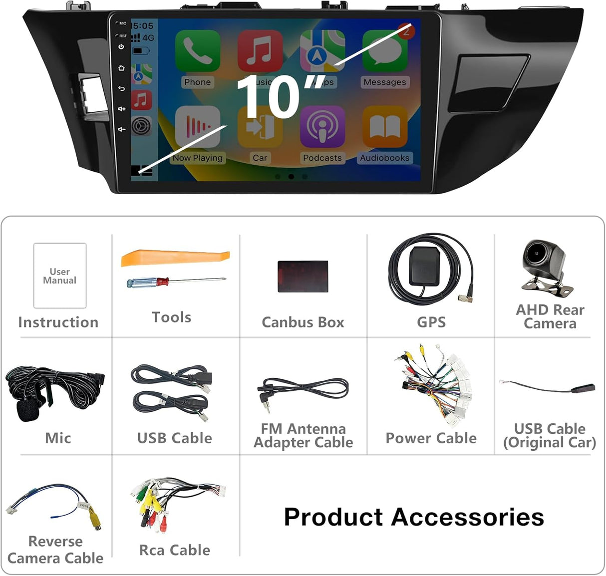 Android 13 Car Stereo Radio Head Unit Compatible with Toyota Corolla 2014 2015 2016 Wireless Carplay&Android Auto, 10 Inch Touchscreen Bluetooth Navigation,FM Radio,Mirror Link,Backup Camera