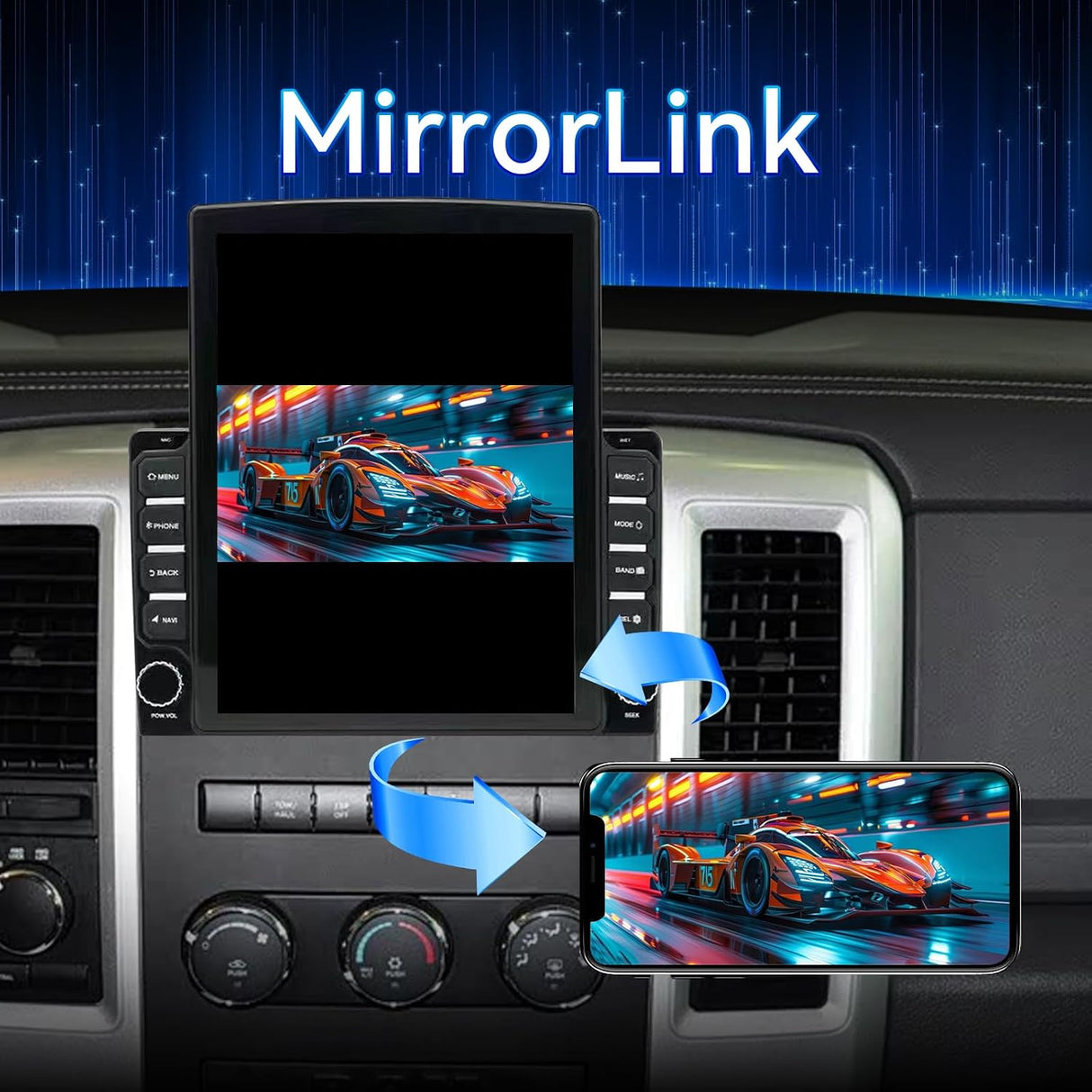 Android 14 Car Radio Stereo Compatible with Dodge RAM 1500 2500 3500 2009 2010 2011 2012, 9.7" Car Stereo with Wireless CarPlay Android Auto WiFi FM Bluetooth GPS Backup Camera Radio Upgrade 2+64G
