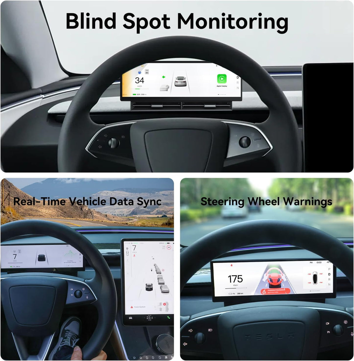 10.88 Inch Head Up Display Compatible with Tesla Model 3 2017-2023 Model Y 2019-2024, Smart Dashboard Touch Screen Instrument Cluster Display with Wireless CarPlay/Android Auto/Camera/Air Vent