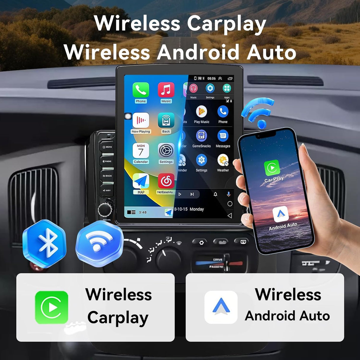 Android 14 Car Stereo Radio Compatible with Dodge Ram 1500 2500 3500 2002 2003 2004 2005 Wireless CarPlay & Android Auto AHD Backup Camera Upgrade 9.7" Touch Screen GPS WiFi SWC FM Bluetooth 2+64G