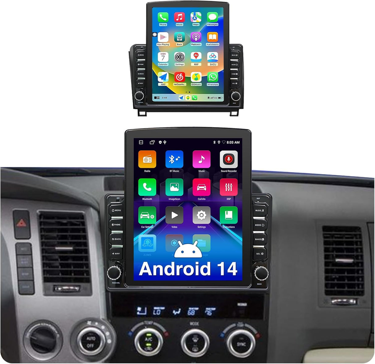 Android 14 Car Stereo Car Radio 9.7" Touch Screen Compatible with Toyota Tundra 2007-2013 Sequoia 2008-2018 Wireless CarPlay & Android Auto Bluetooth FM Radio GPS Navigation Backup Camera