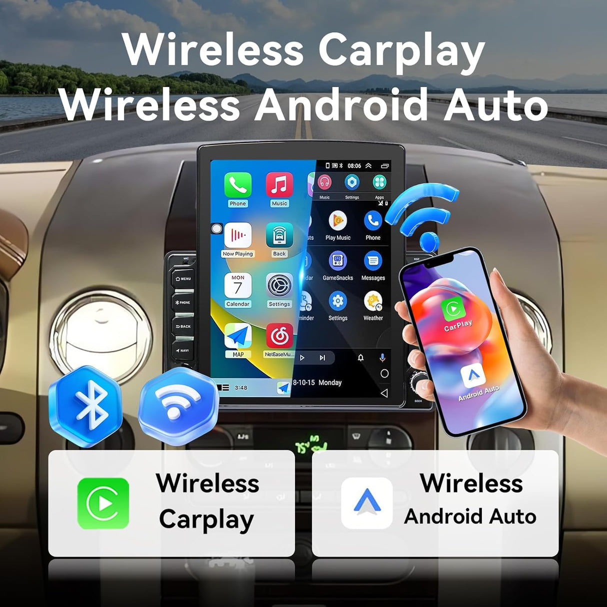 9.7" Android 14 Car Radio Stereo Compatible with Ford F150 2004 2005 2006 2007 2008 AHD Backup Camera Upgrade Wireless CarPlay & Android Auto Touch Screen GPS WiFi SWC FM Bluetooth 2+64G