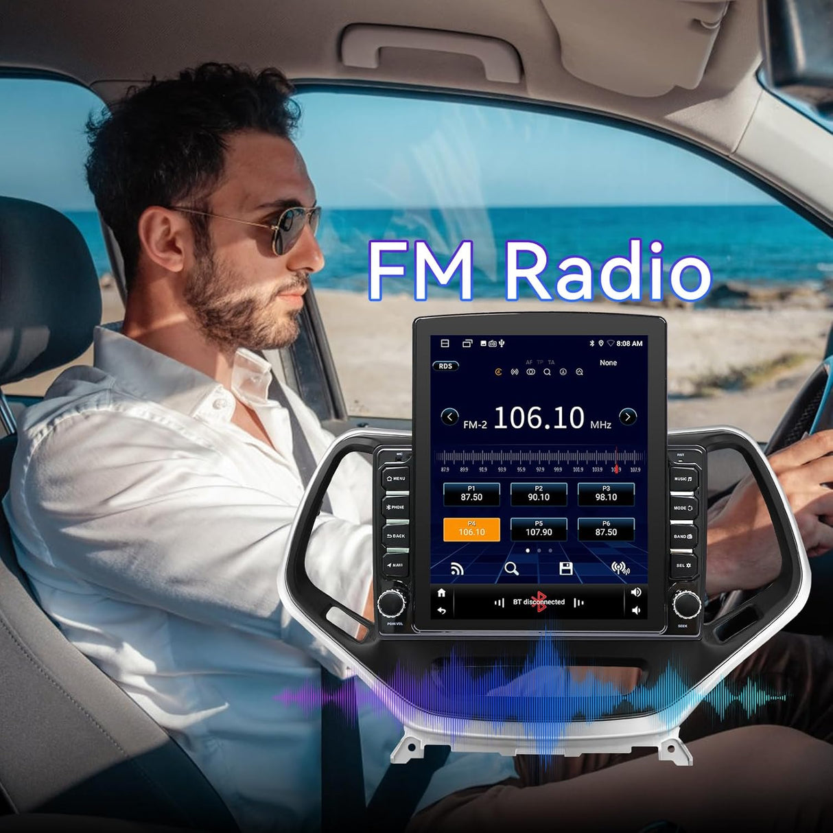 9.7 Inches Car Radio Compatible with Jeep Cherokee 2013-2018, 2+64G Car Stereo with Carplay/Android Auto/Bluetooth/SWC/FM/1080P Back-up Camera