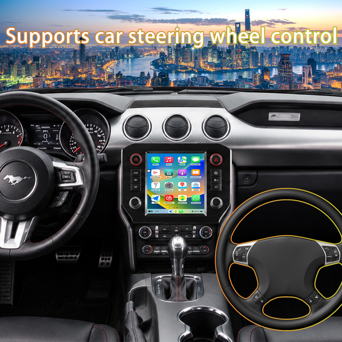 Touchscreen Car Stereo for Ford Mustang 2015-2021, Wireless CarPlay & Android Auto Head Unit Upgrade, Built-in DSP, GPS Navigation, Bluetooth Multimedia Radio Player