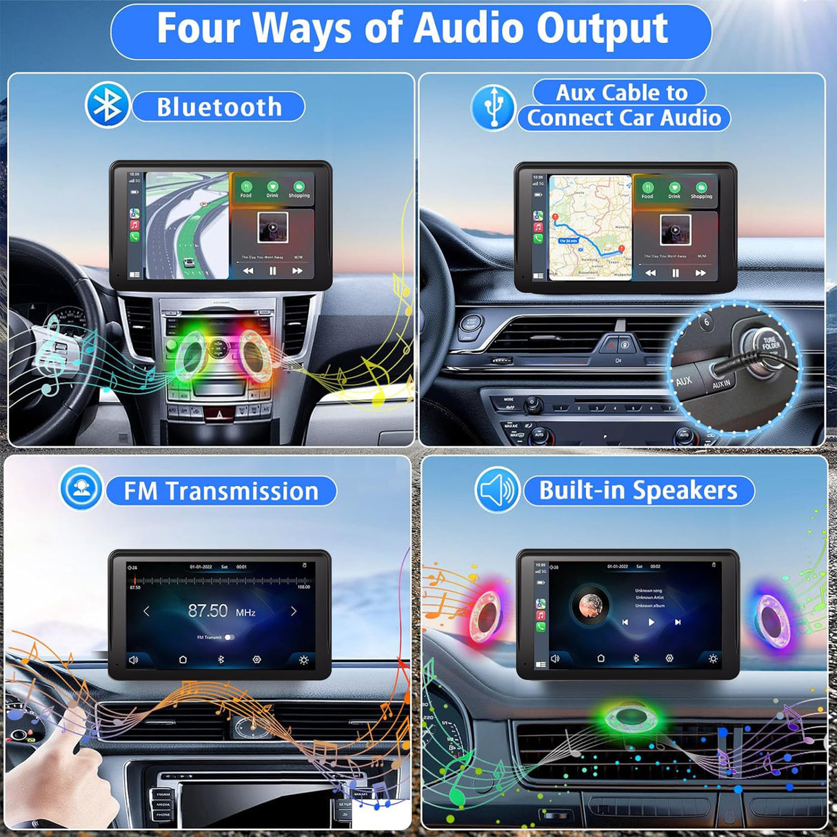 ZHNN Wireless Car Stereo Compatible with Apple CarPlay and Android Auto,7" HD Portable Bluetooth CarPlay Touch Screen for Car,with Backup Camera Car Play for All Cars