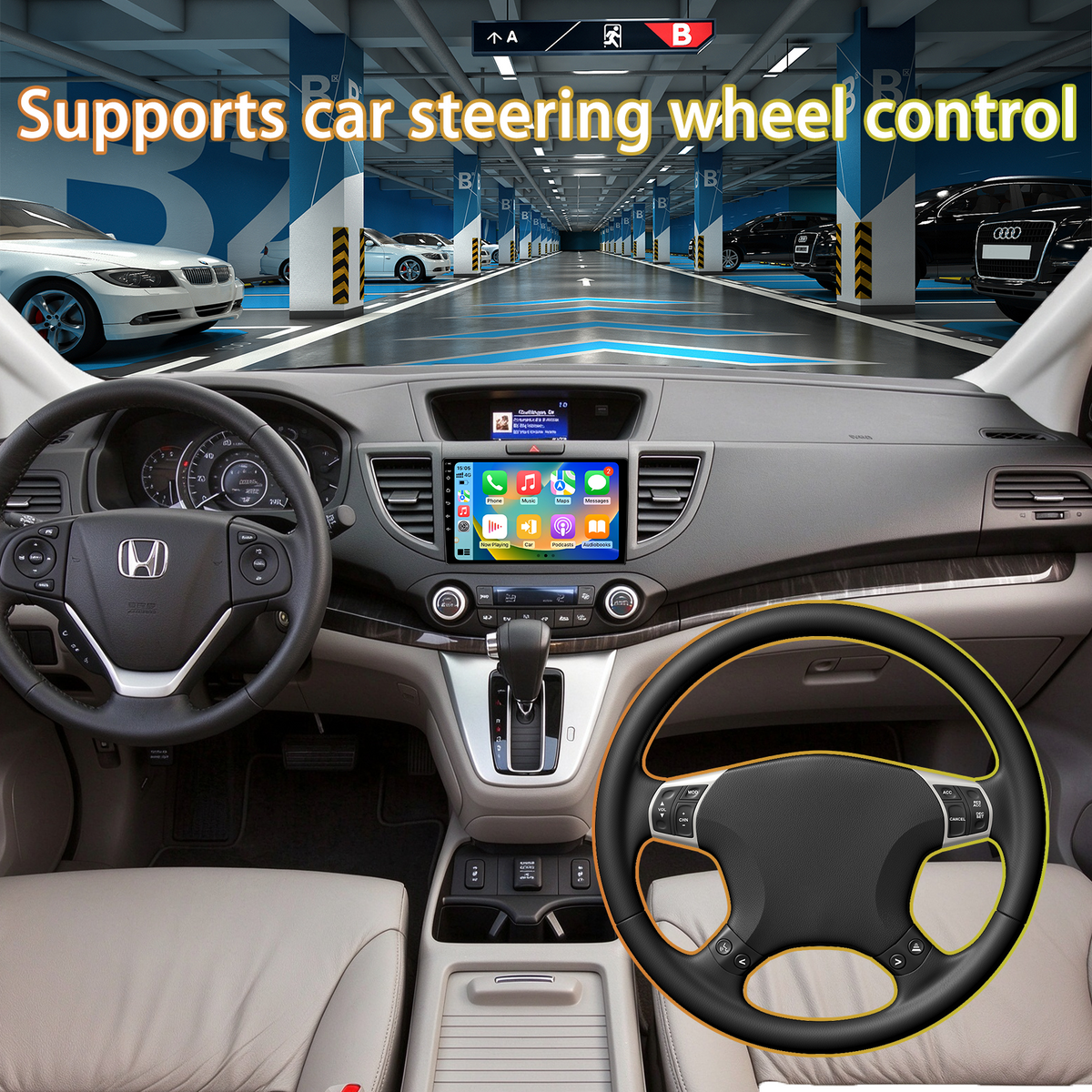 Honda CRV 2002-2006, Wireless CarPlay Android Auto GPS Navigation WiFi Bluetooth FM/RDS SWC Dual USB, with HD Rear View Camera, 2GB+64GB