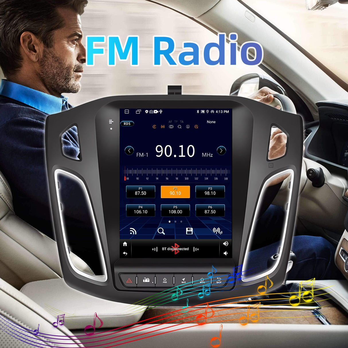 9.7 Inch Android 13 Car Radio Compatible with Ford Focus 2012 2013 2014 2015 2016 2017 2018, 2+64G Car Replacement Radio with CarPlay/Android Auto, Bluetooth GPS SWC FM Backup Camera