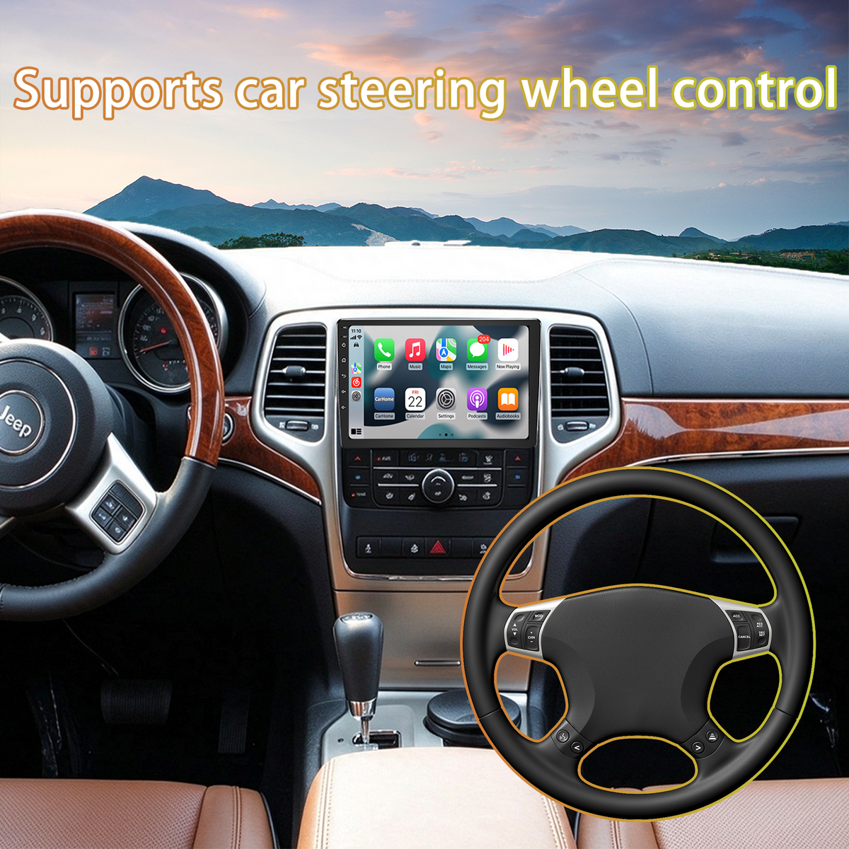 Android Car Stereo for Jeep Grand Cherokee 2010-2013, Wireless Apple Carplay & Android Auto, 2GB+64GB WiFi GPS Navi, Bluetooth 5.0, Steering Wheel Control, Touch Screen Car Head Unit