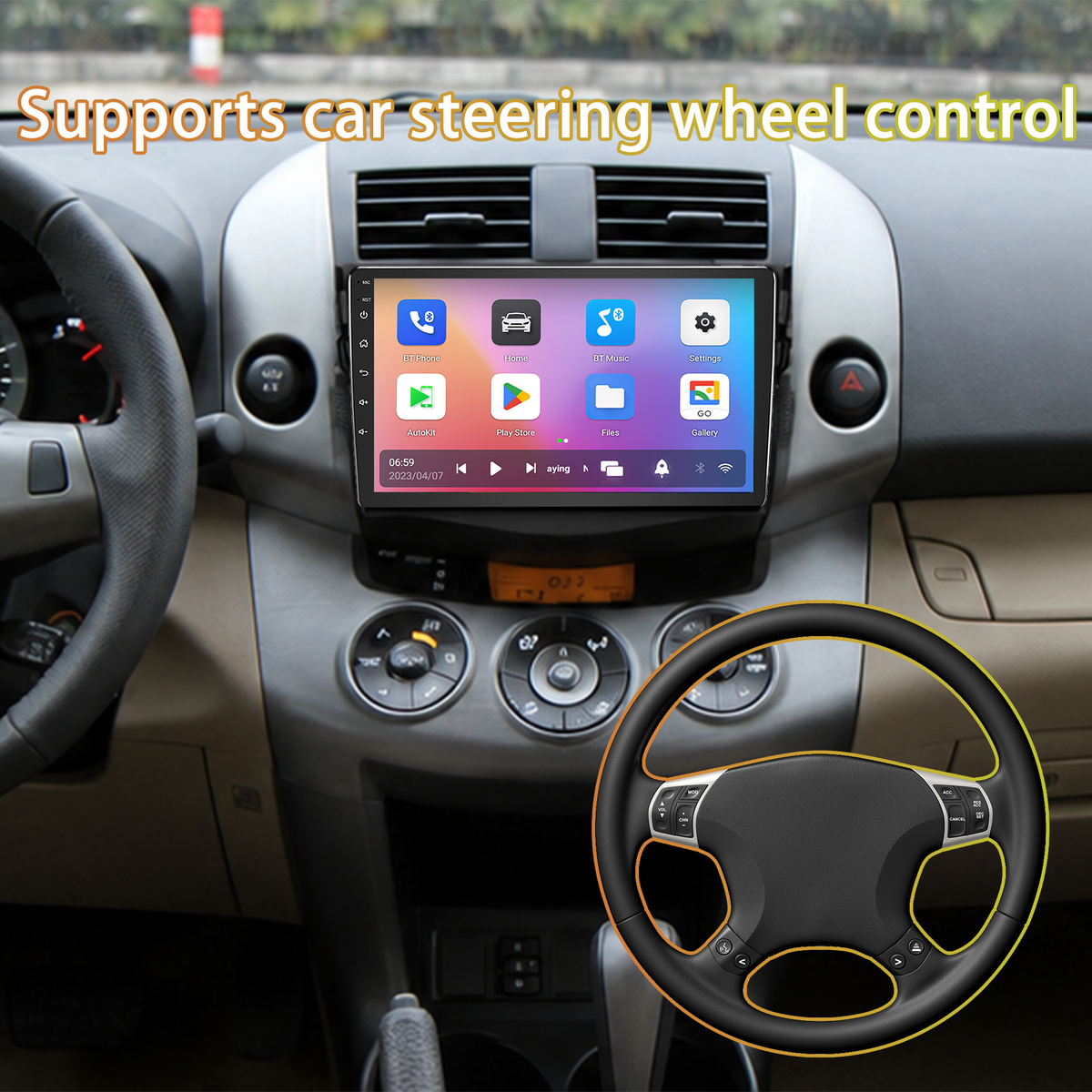 Android 13 Touchscreen Head Unit for Toyota RAV4 2006-2012, Supports Wireless CarPlay, Android Auto and Mirroring