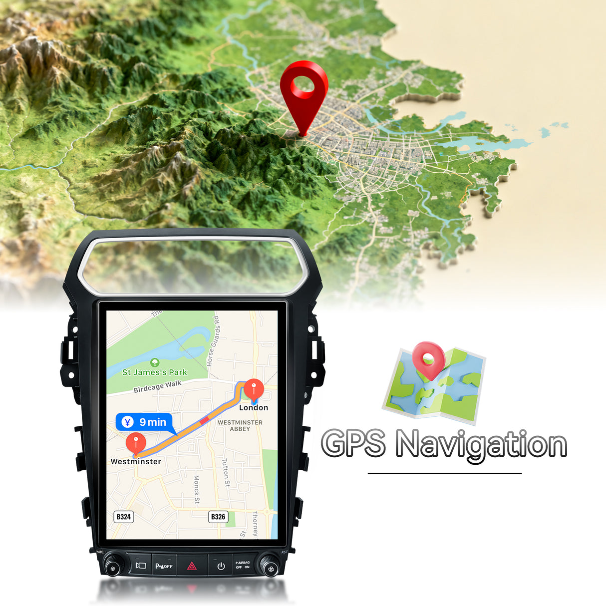12.1 Inch Radio Upgrade for Ford Explorer 2011-2019 Explorer Stereo T-Style Vertical Touch Screen Android 13 Head Unit Wireless Carplay Andriod Auto GPS SWC 1080P Backup Camera 4+64G