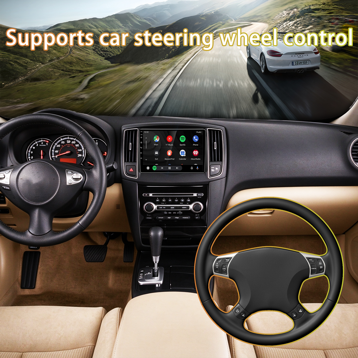 Car Stereo for Nissan Maxima 2009-2014 Android Head Unit Upgrade 9 Inch Touchscreen GPS Navi Wireless CarPlay Android Auto Bluetooth RDS FM Radio 4GB RAM 64GB ROM SWC AHD Backup Camera