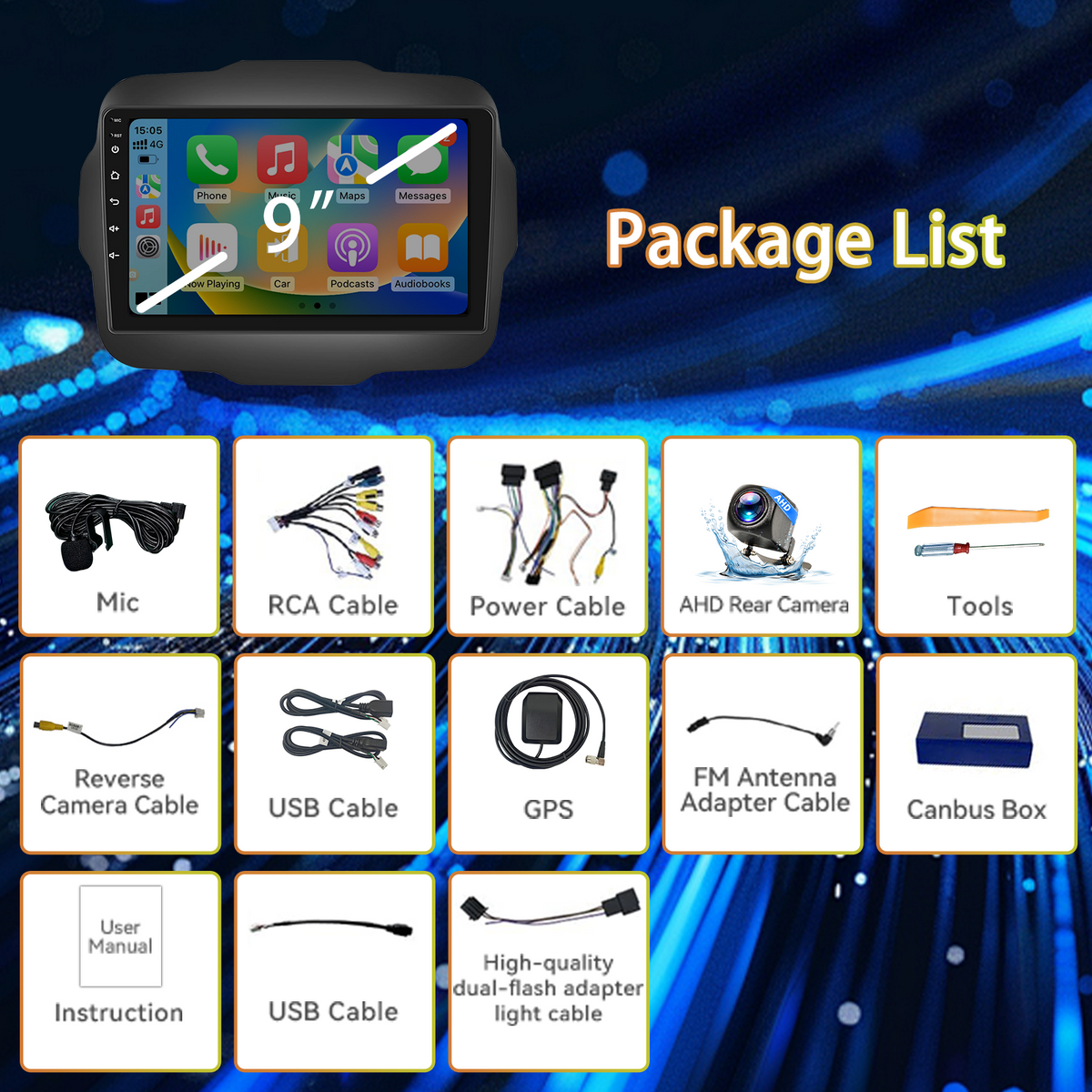 Jeep Renegade 2015-2020, 64G Storage, 5G WiFi, Wireless CarPlay & Android Auto, GPS Navigation, Bluetooth, FM Radio, HD Backup Camera, Aftermarket Head Unit Replacement