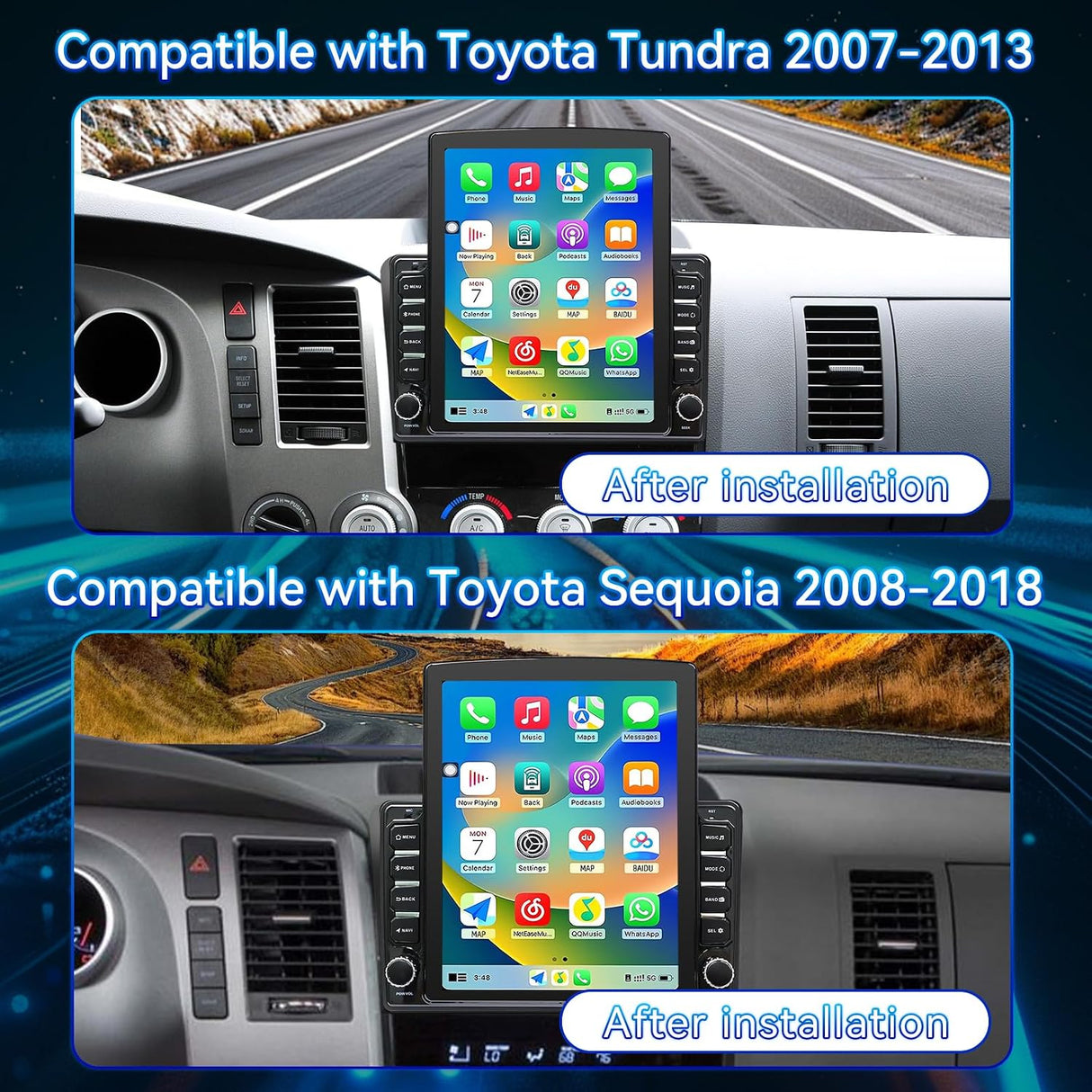 Android 14 Car Stereo Car Radio 9.7" Touch Screen Compatible with Toyota Tundra 2007-2013 Sequoia 2008-2018 Wireless CarPlay & Android Auto Bluetooth FM Radio GPS Navigation Backup Camera