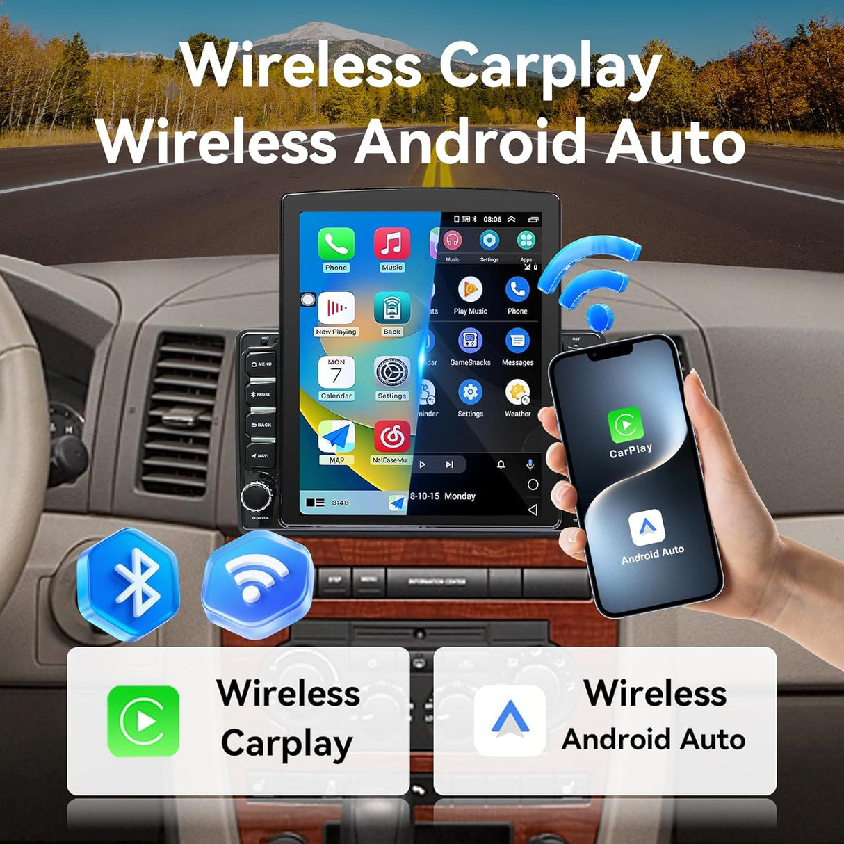 Android 14 Car Stereo Radio Compatible with Dodge Ram 1500 2500 3500 2006 2007 2008 Wireless CarPlay & Android Auto AHD Backup Camera Upgrade 9.7" Touch Screen GPS WiFi SWC FM Bluetooth 2+64G