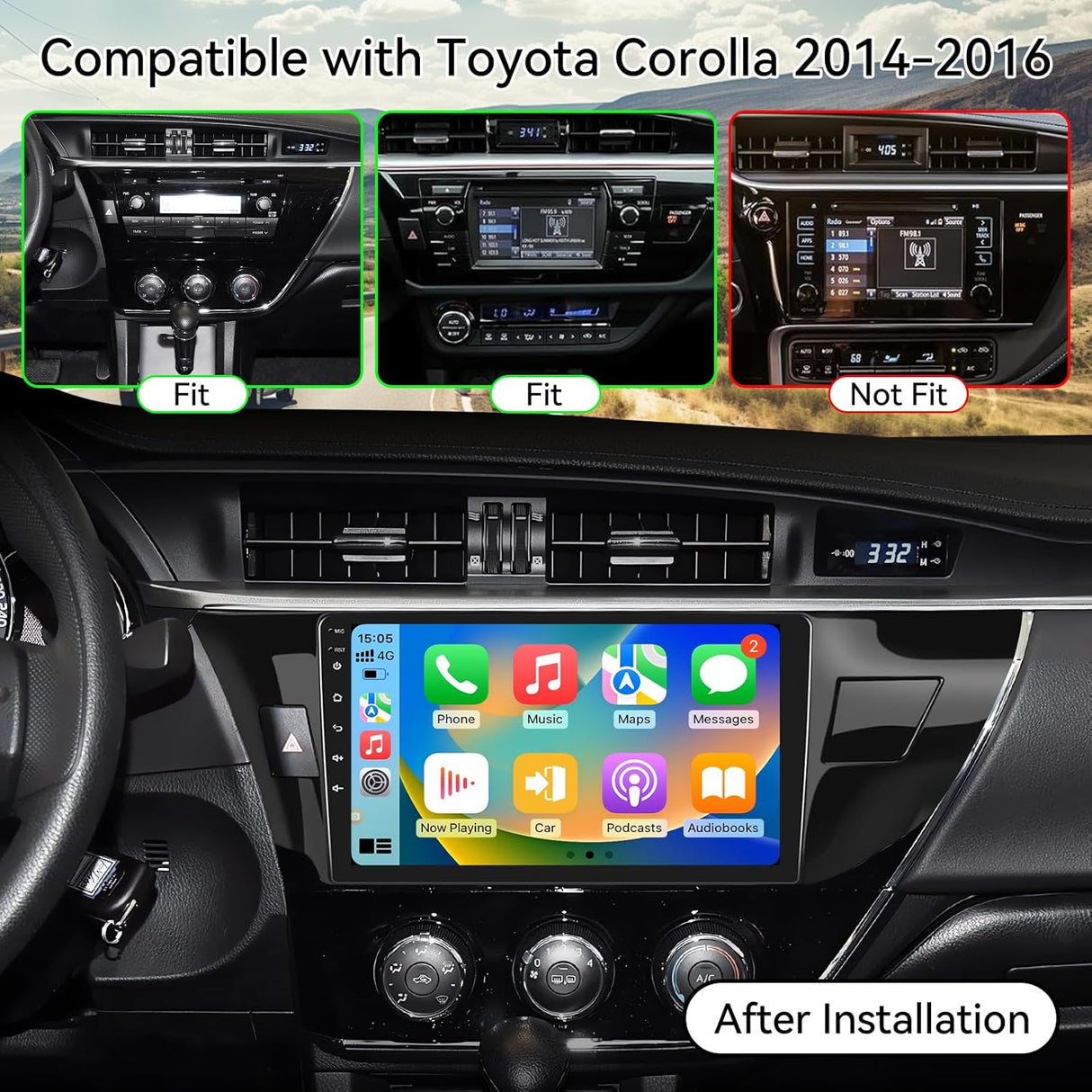 Android 13 Car Stereo Radio Head Unit Compatible with Toyota Corolla 2014 2015 2016 Wireless Carplay&Android Auto, 10 Inch Touchscreen Bluetooth Navigation,FM Radio,Mirror Link,Backup Camera