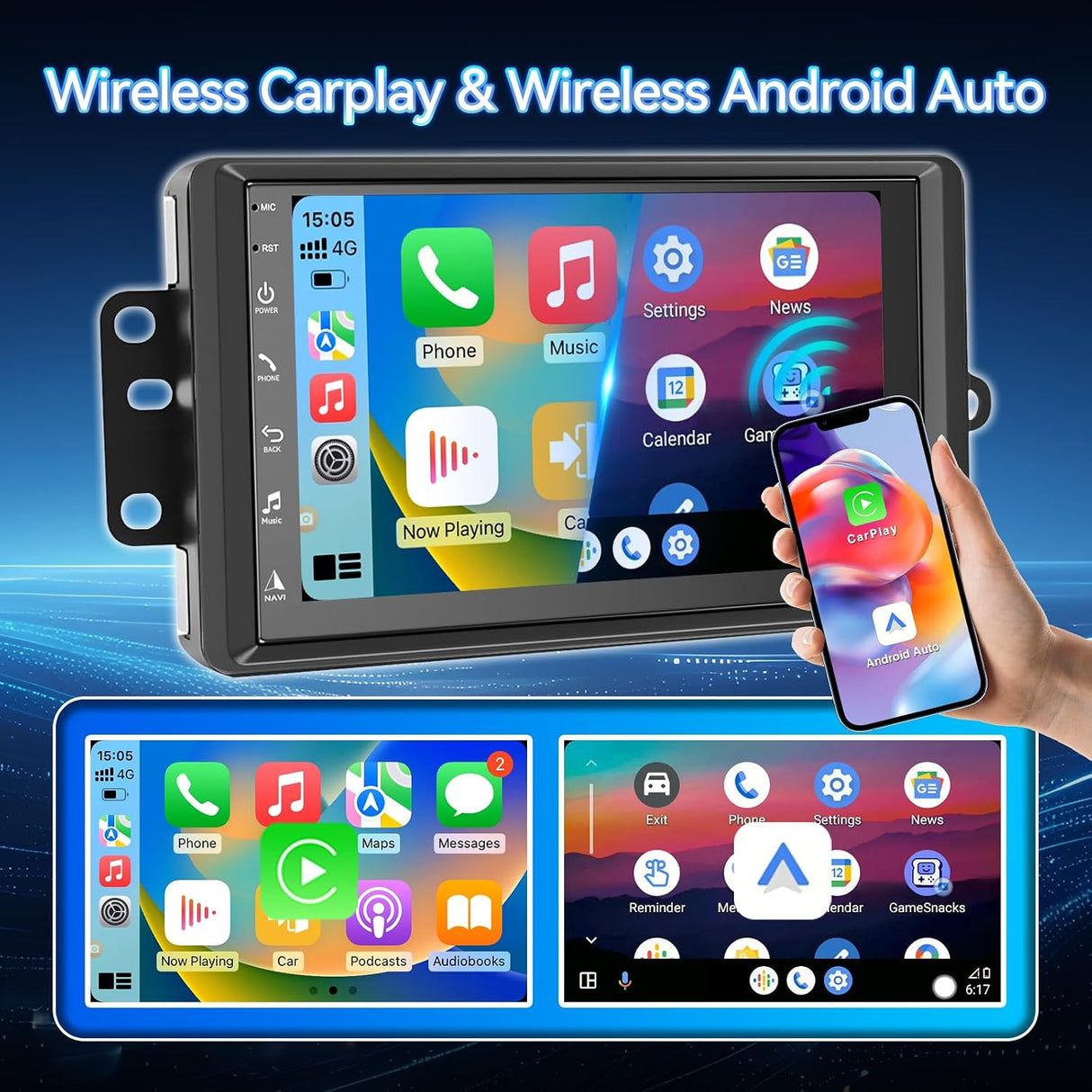 Android 14 Car Stereo Radio Compatible with 2003-2006 Chevy Silverado/Tahoe & GMC Sierra/Yukon Hummer H2 2003-2007 - 7" Touchscreen, Wireless CarPlay/Android Auto, GPS, Backup Camera, HiFi, SWC
