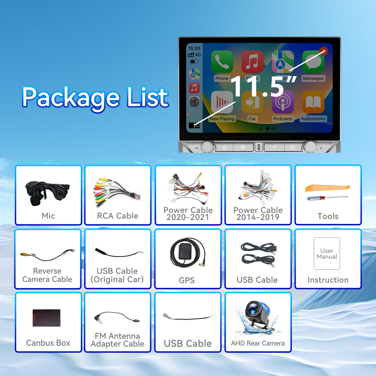 Car Stereo Radio for Toyota Tundra 2014-2021 with Wireless CarPlay & Android Auto 11.5 inch IPS Touchscreen BT FM AM DSP GPS SWC Backup Camera