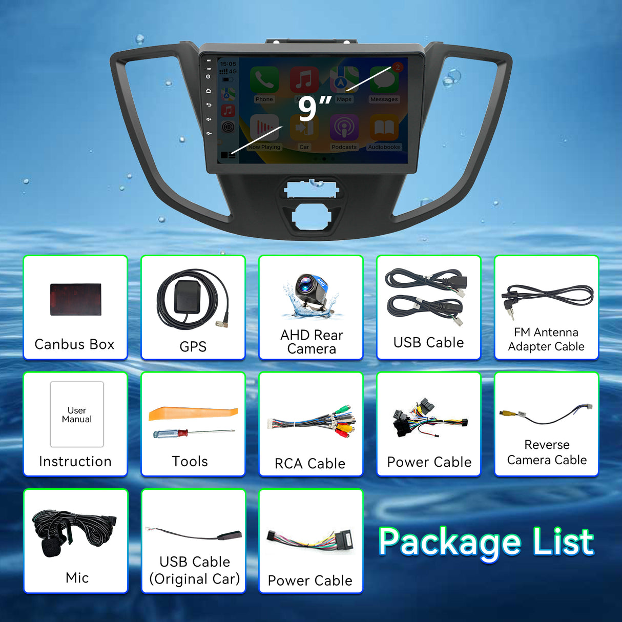 ZHNN Android 13 Car Stereo Radio Compatible with Ford Transit 2013-2019,9" Touchscreen Support Bluetooth/Wireless CarPlay Andriod Auto/GPS/WiFi/Mirror Link/Backup Camera