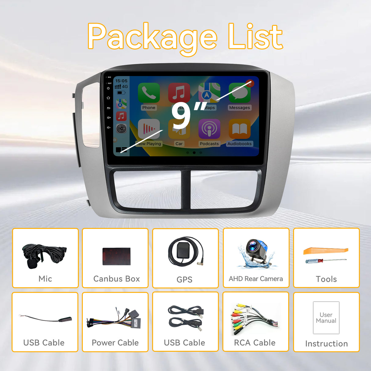 9-Inch Android 13 Car Stereo Head Unit for Honda Pilot 2006-2008, Wireless CarPlay&Android Auto, GPS Navigation, FM Radio, WiFi, Bluetooth, Reverse Camera, SWC, Wireless Sync, Engineer Help
