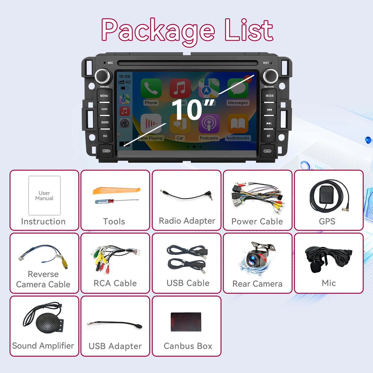 10" Android 13 Wireless CarPlay & Android Auto Radio for Chevy Silverado 2007-2014 | GMC Sierra Yukon Tahoe | 2+64GB, GPS, WiFi & Backup Camera