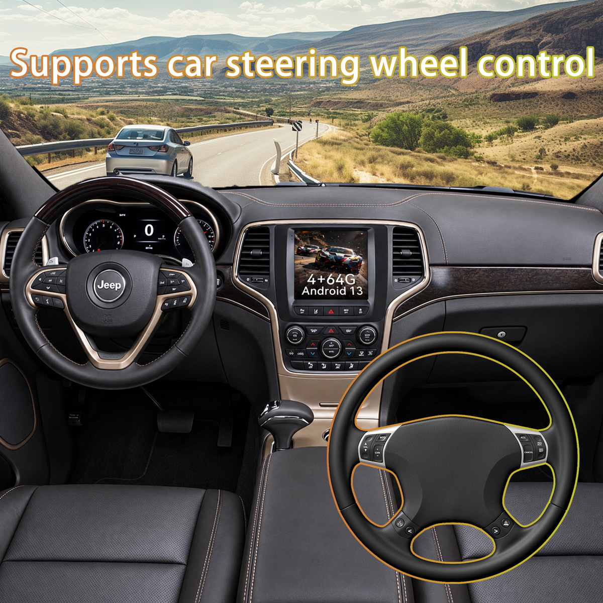 Car Stereo for Jeep Grand Cherokee 2014-2017: Android Touchscreen Radio Upgrade, Wireless CarPlay & Android Auto, 5G WiFi, BT5.0, GPS Navigation + Backup Camera