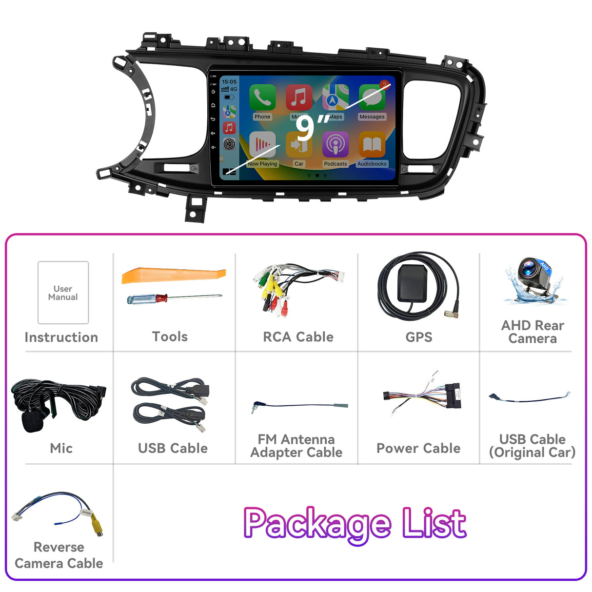 Car Stereo for KIA Optima K5 2013 2014 2015, 9 Inch Android 15 Touch Screen Optima Radio with Wireless CarPlay, Android Auto, GPS, 5G WiFi, Bluetooth 5, HD Rear Camera, SWC,FM Radio
