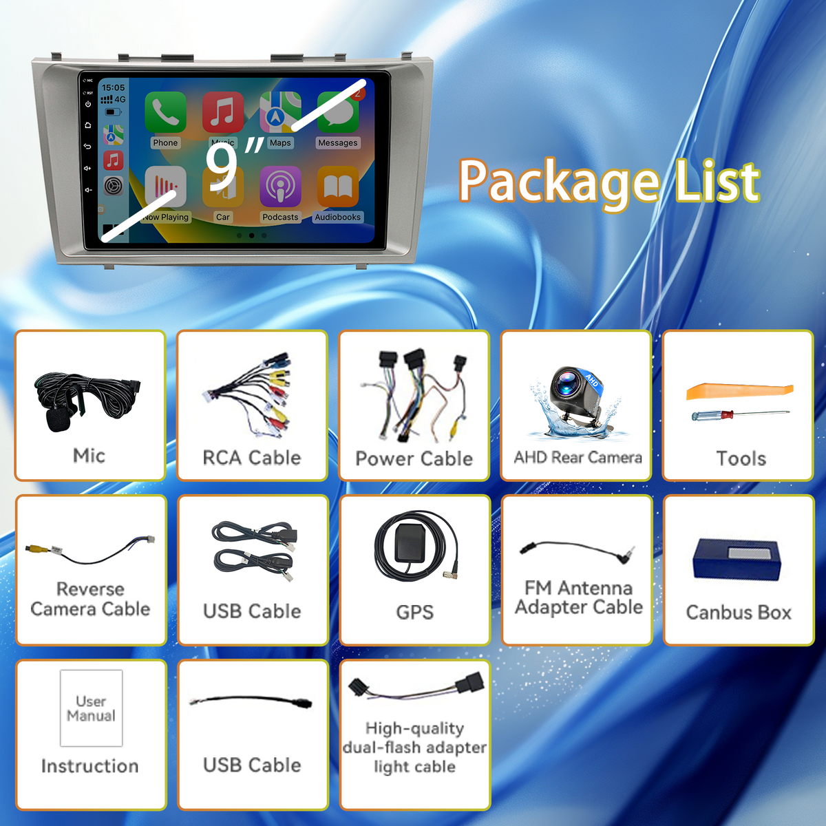 Head Unit Stereo for Toyota Camry (06-11) Wireless CarPlay & Android Auto Quick Boot, Screen Casting, Anti-Glare QLED Display. AM/FM Radio Receiver, Plug & Play Dash Harness Included.
