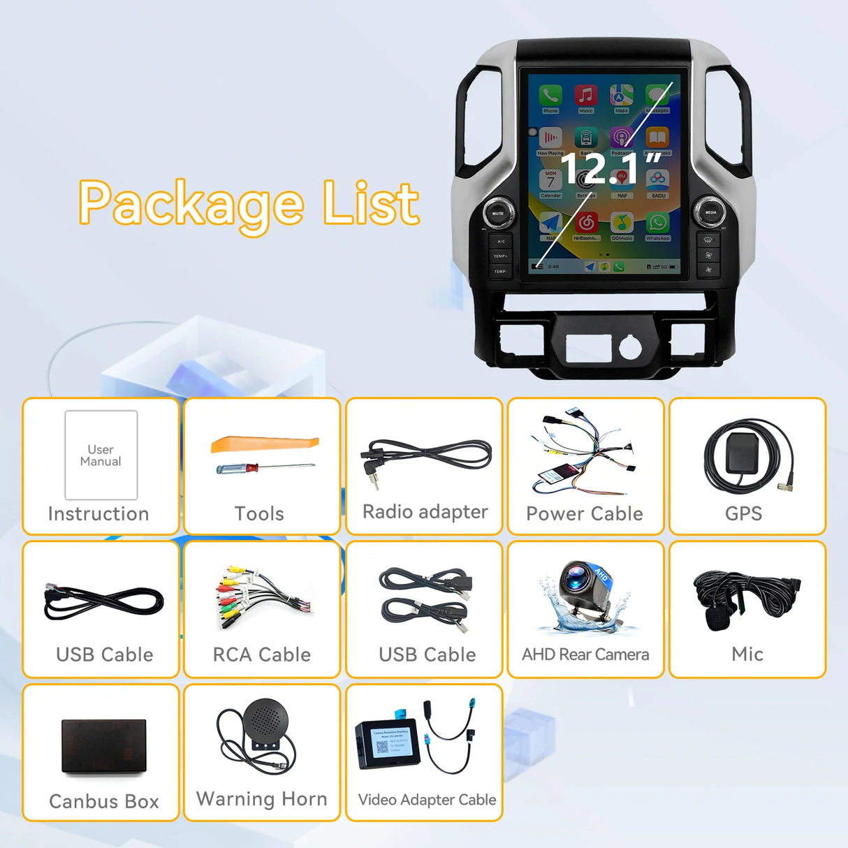 Car Radio 12.1" Qualcomm 8-core Android 13 for Chevy Silverado 2019-2021 with Dual Bluetooth CarPlay Android Auto GPS FM AM DSP Gyroscope Function