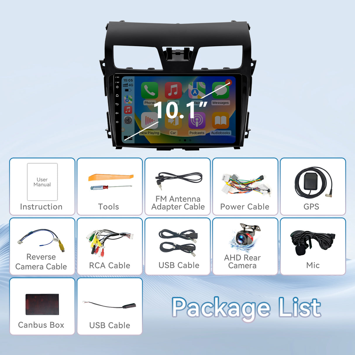 Android 13 Head Unit for Nissan Altima 2013-2015, 10.1 inch Touch Screen In-Car Audio System with Wired CarPlay, Android Auto, MirrorLink, Backup Camera, GPS Navigation, FM, SWC, 2G+64G, Bluetooth, High Definition, Led, Rear View Camera Input