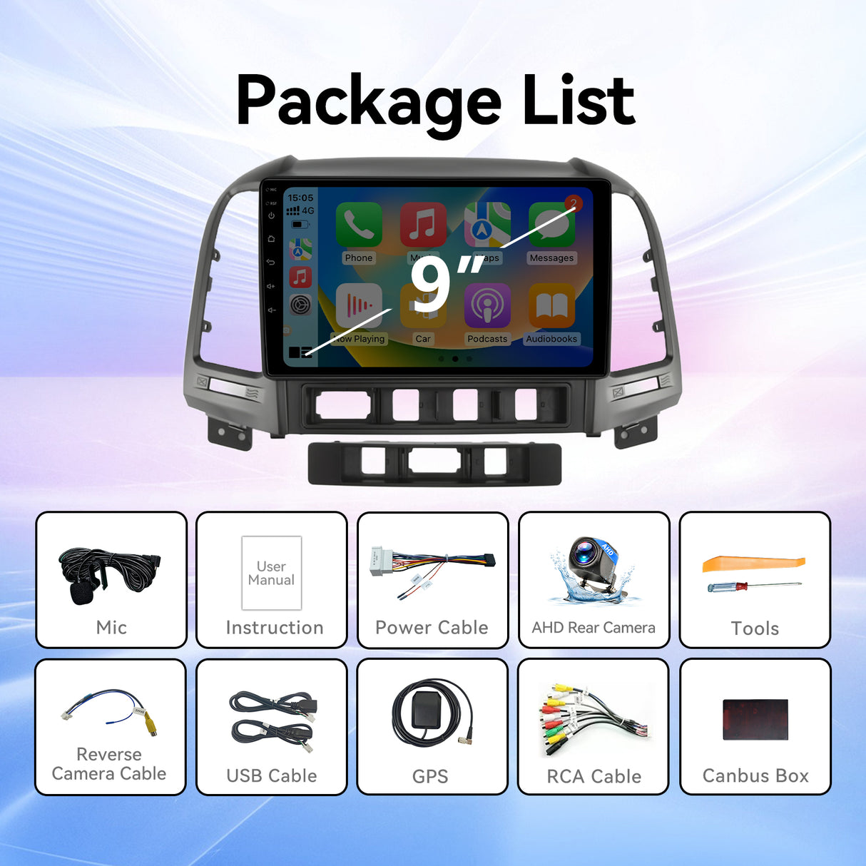 Android Car Stereo for Hyundai Santa fe 2006-2012, 9'' Touchscreen Radio for Santa fe Wireless Carplay Android Auto, 1080P/5G WiFi/Bluetooth/FM/RDS SWC Mirror Link+Backup Cam