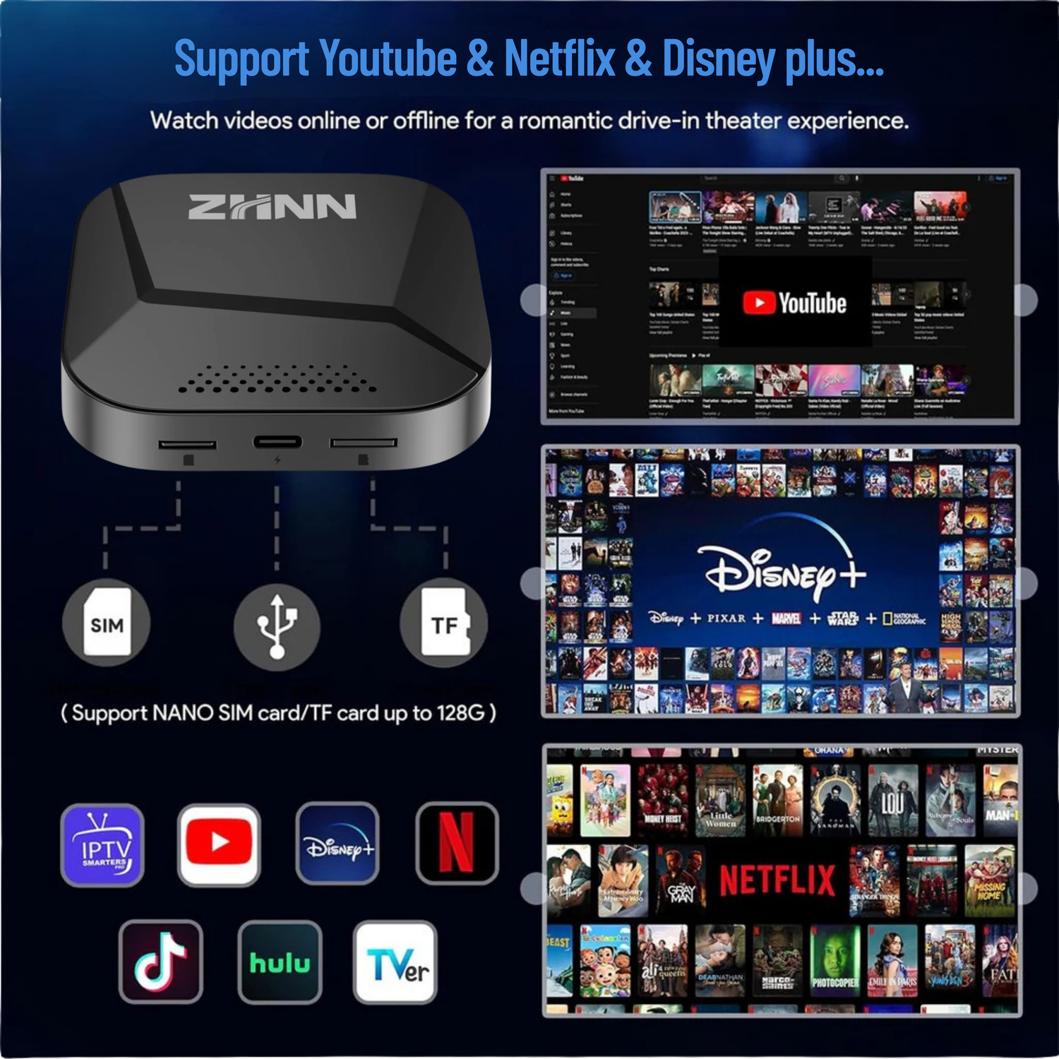 ZHNN B2 Carplay AI Box Carplay AI Box Support SIM &TF Card for OEM Wired Carplay/Android Auto