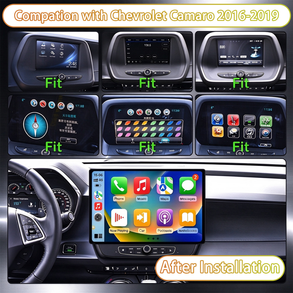 Chevrolet Camaro 2016-2019, 4GB+64GB Touchscreen Car Stereo, Wireless CarPlay & Android Auto, GPS Navigation, Bluetooth, FM Radio, Multimedia Player with AHD Backup Camera