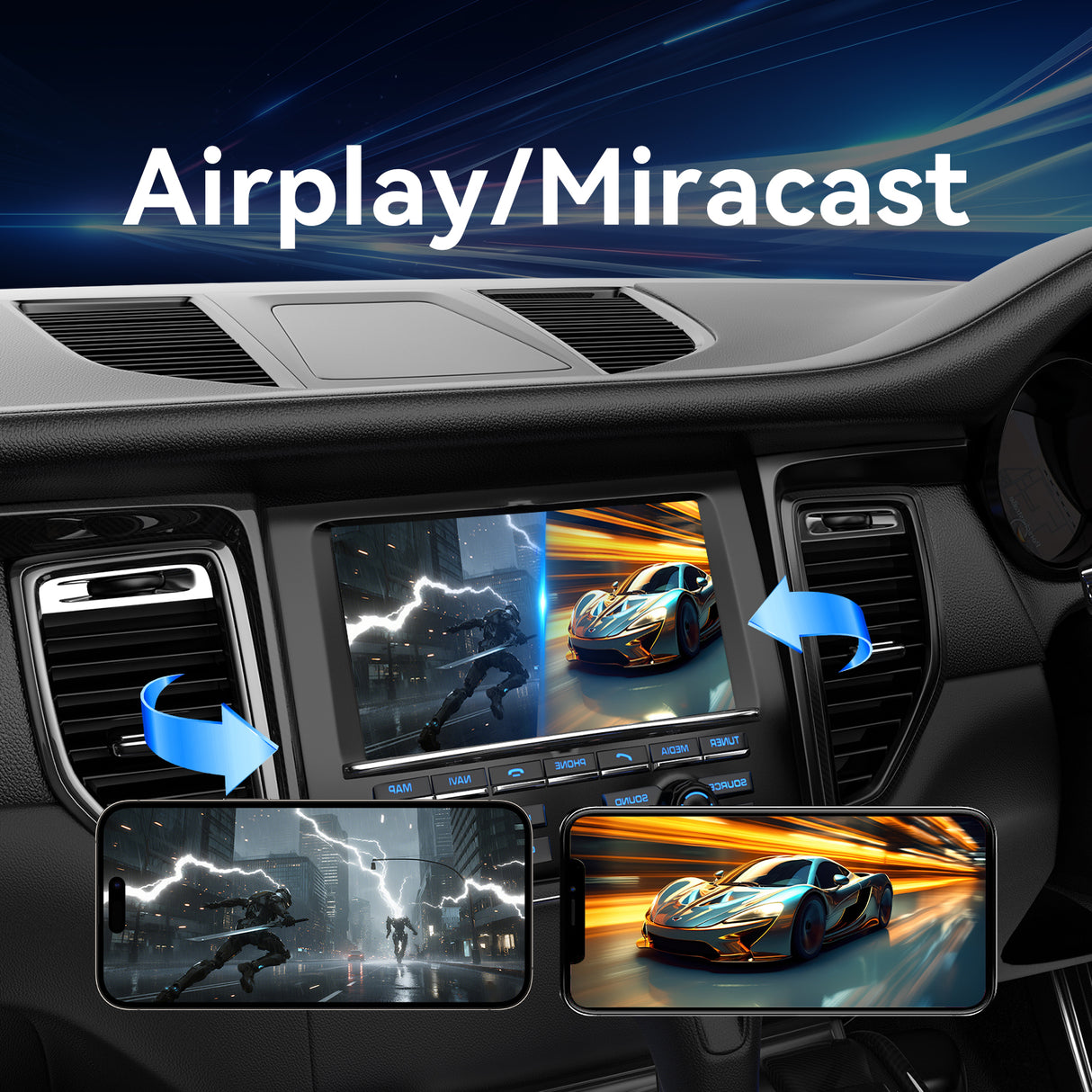 ZHNN 4-in-1 Wireless CarPlay & Android Auto Adapter with AirPlay & Android Screen Mirroring, Plug and Play