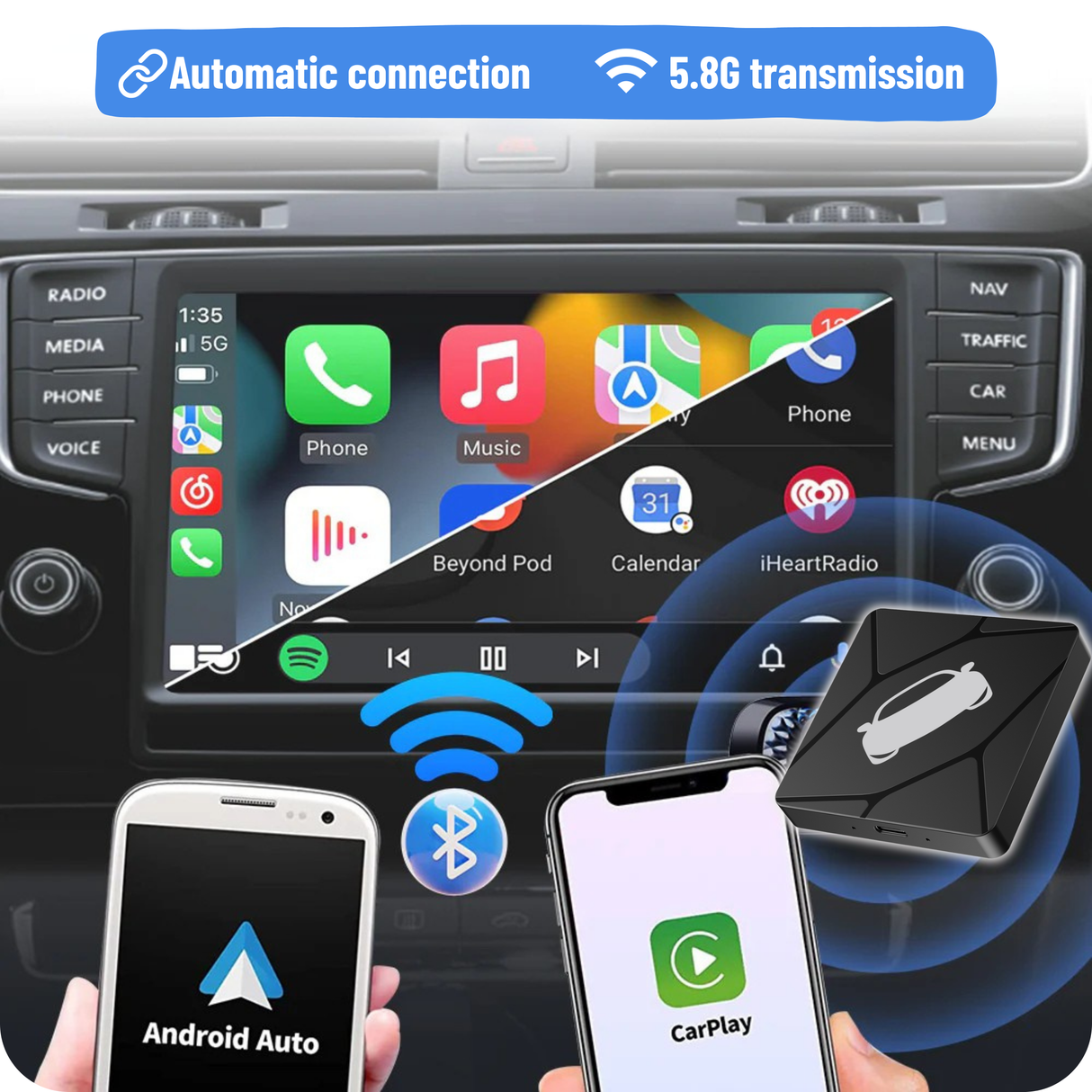 Wireless CarPlay Adapter for Car with OEM Wired CarPlay/Android Auto