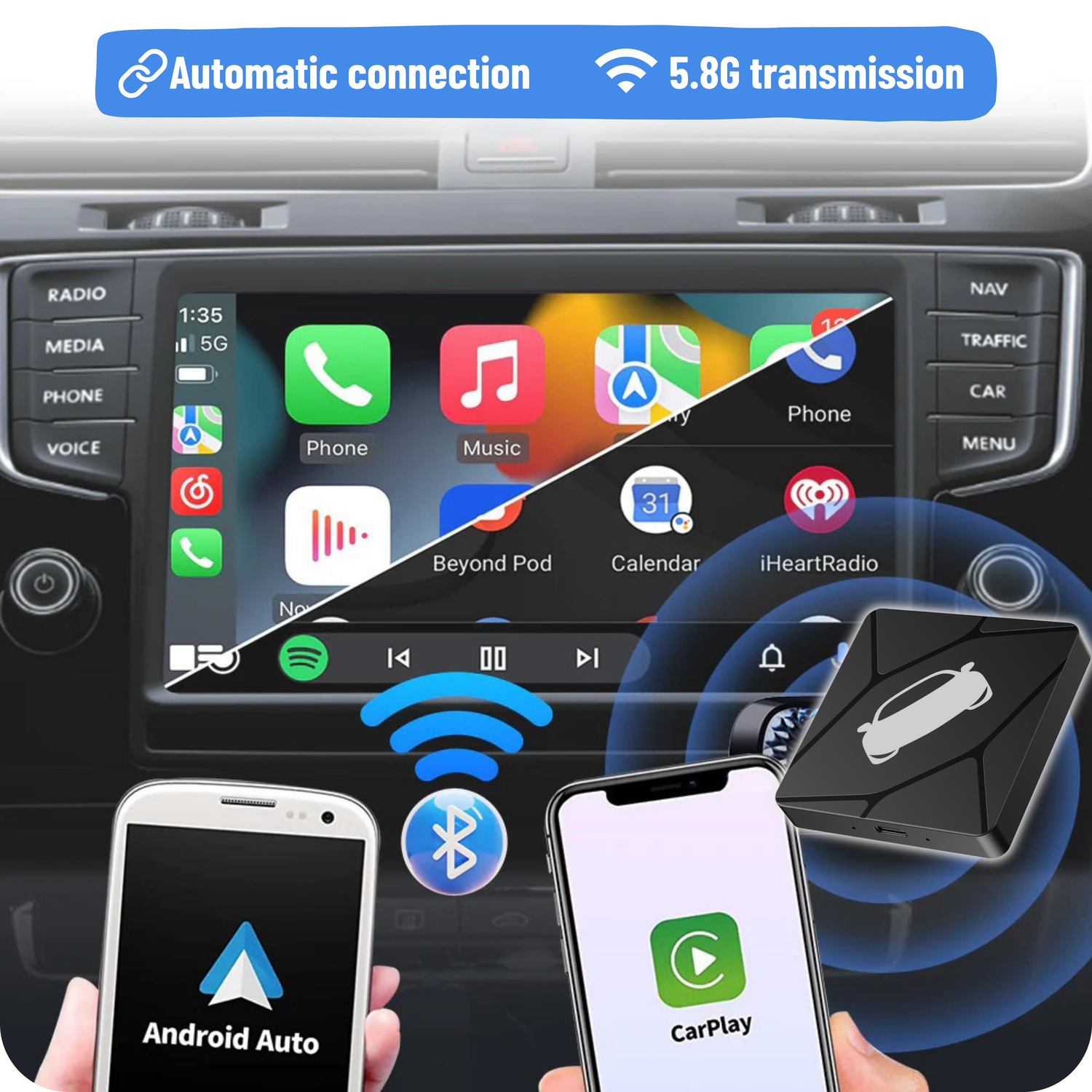 Wireless CarPlay Adapter for Car with OEM Wired CarPlay/Android Auto